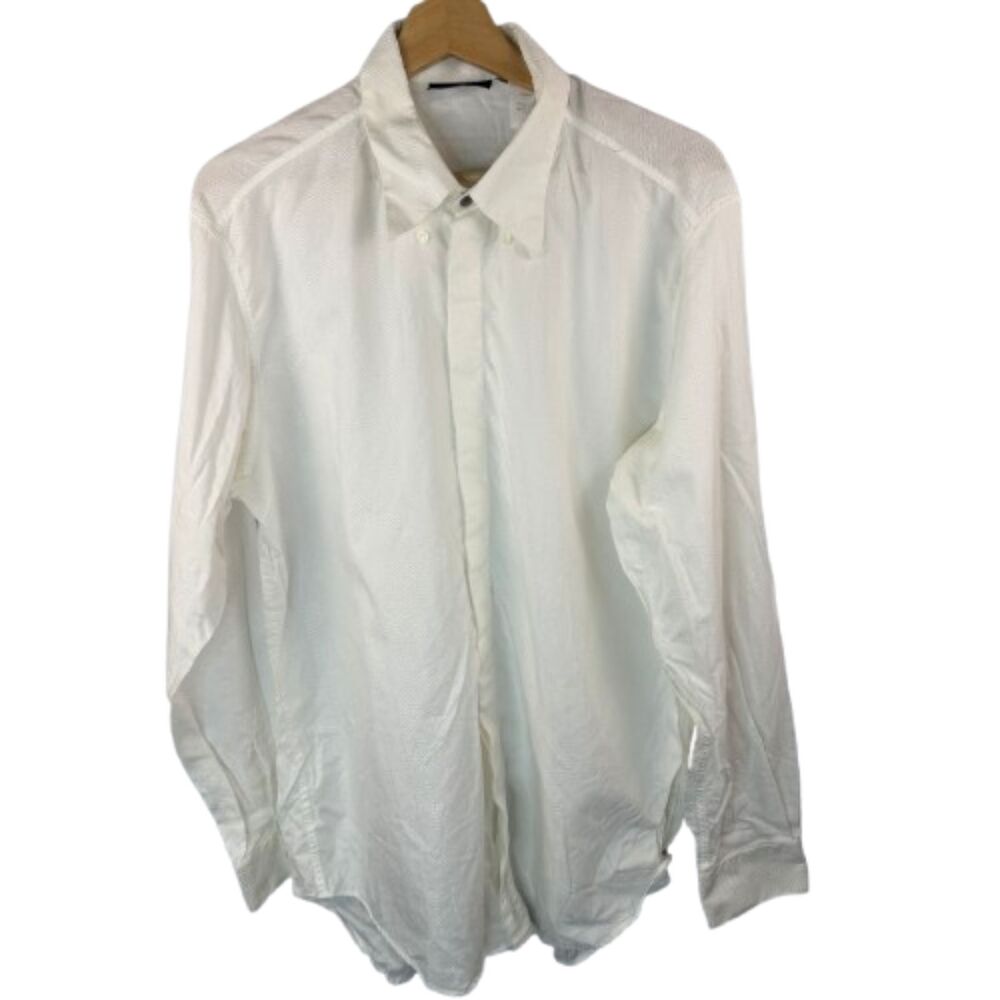 Versace Classic V2 White Zigzag Jacquard Texture Long Sleeve Shirt Size L